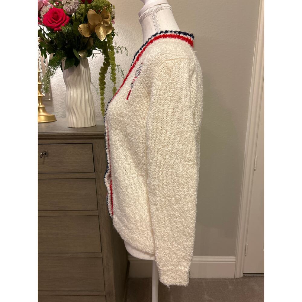 Haymaker | Vintage Cream/Blue/Red Tennis Cardigan Sweater | Sm - Picture 7 of 10